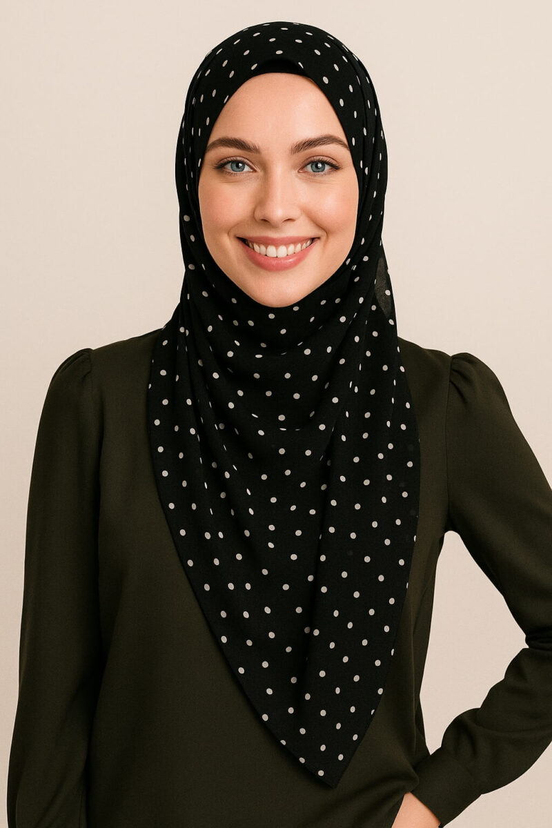 Gepunkteter Chiffon Hijab Schwarz