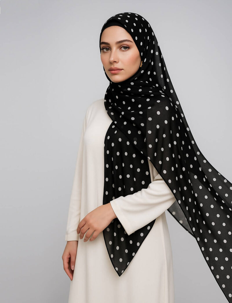 Gepunkteter Chiffon Hijab Schwarz