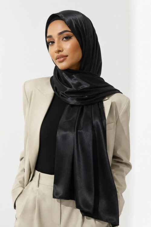 Satin Hijab in Schwarz – Statement-Piece für die Gala