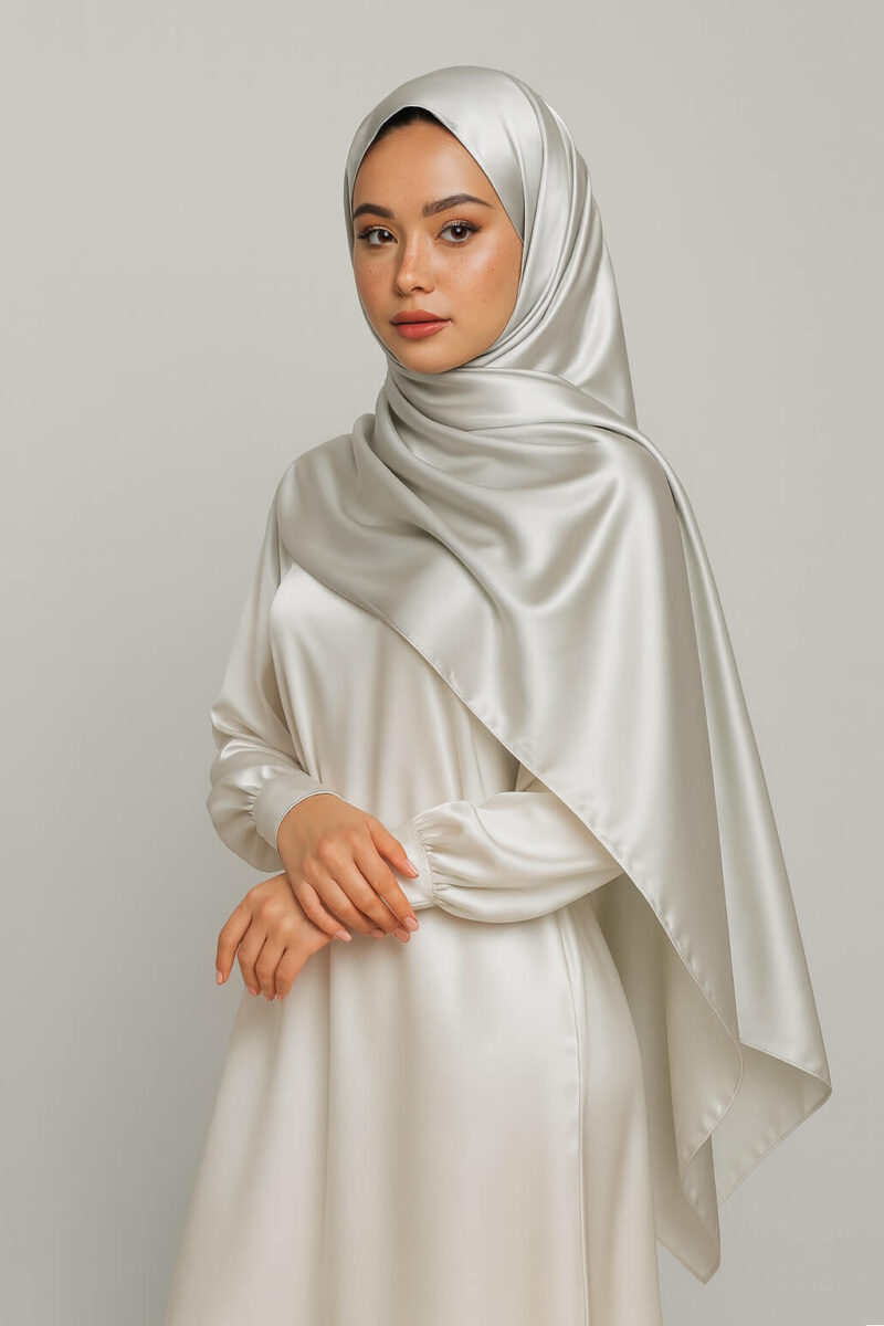 Satin Hijab Silber
