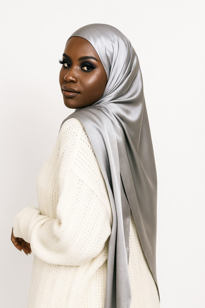 Satin Hijab Silber