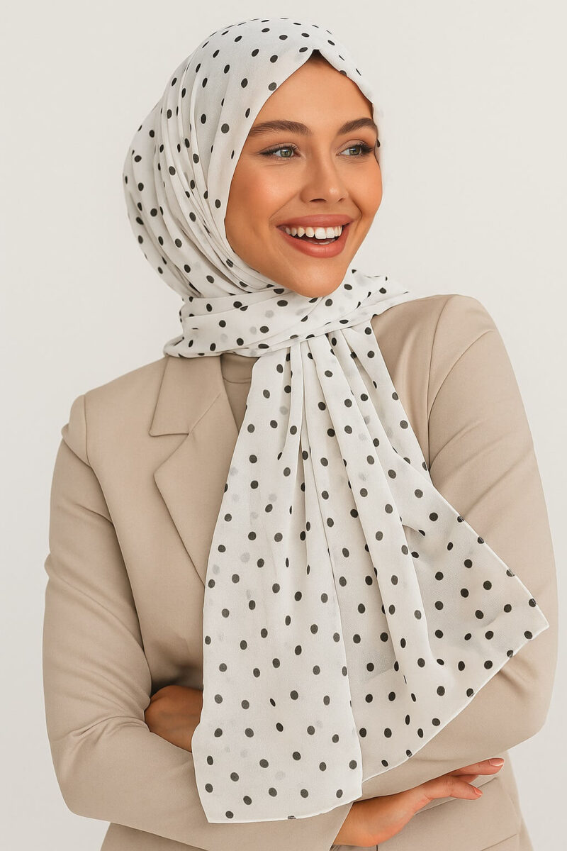 Gepunkteter Chiffon Hijab Weiß