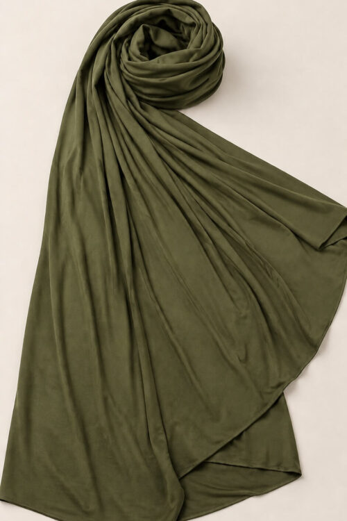 Olivgrünes Jersey Kopftuch Khaki Nahaufnahme