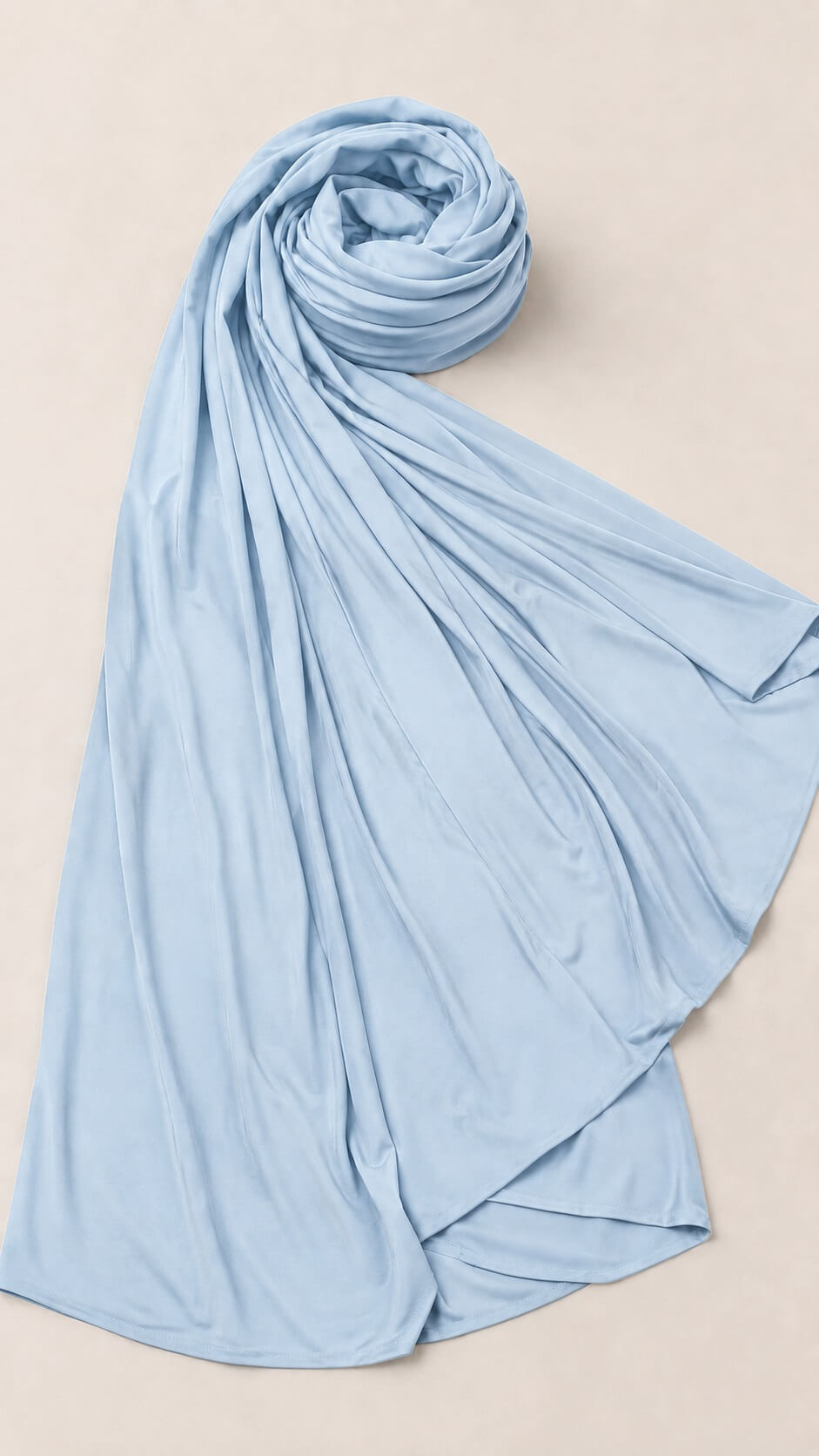 Liquid Jersey Hijab Hellblau kaufen Hellblaues Liquid Jersey Kopftuch Detailaufnahme