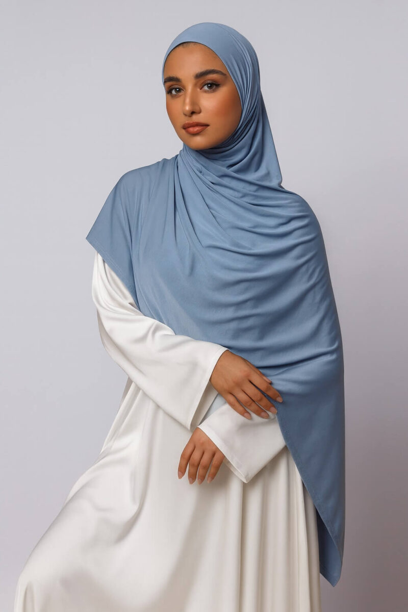 Satin Jersey Hijab Denim Blue