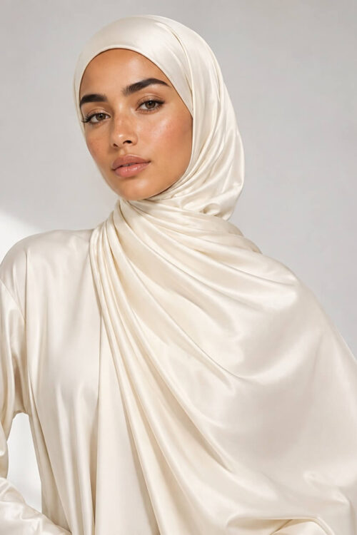 Satin Jersey Hijab in Ecru – natürlich-eleganter Glanzlook