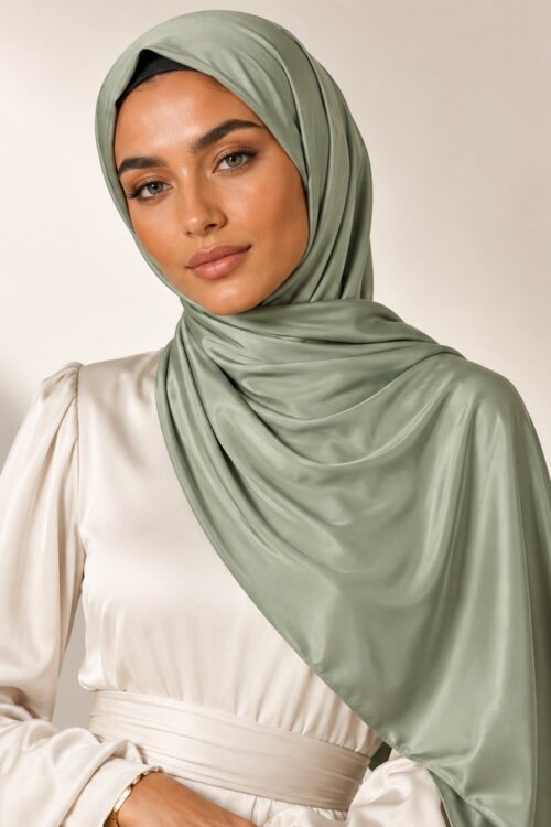 Satin Jersey Hijab in Salbeigrün – natürlich-eleganter Look