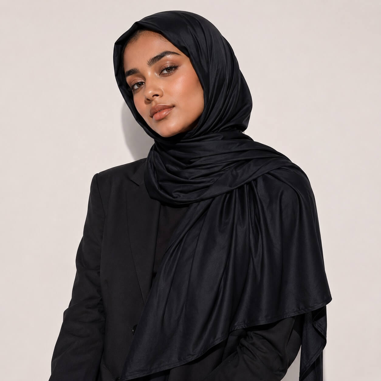 Satin Jersey Hijab Schwarz kaufen Satin Jersey Hijab in Intense Black – glänzender Abendlook