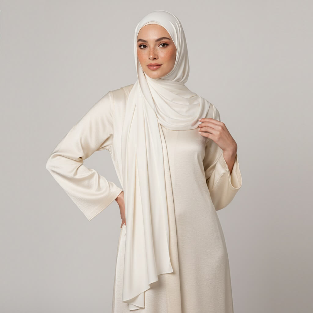Satin Jersey Hijab White Satin Jersey Hijab White