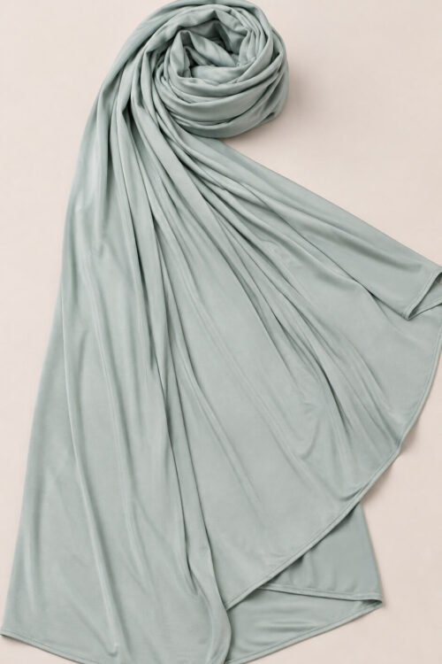 Mintgrünes Liquid Jersey Kopftuch Detailaufnahme
